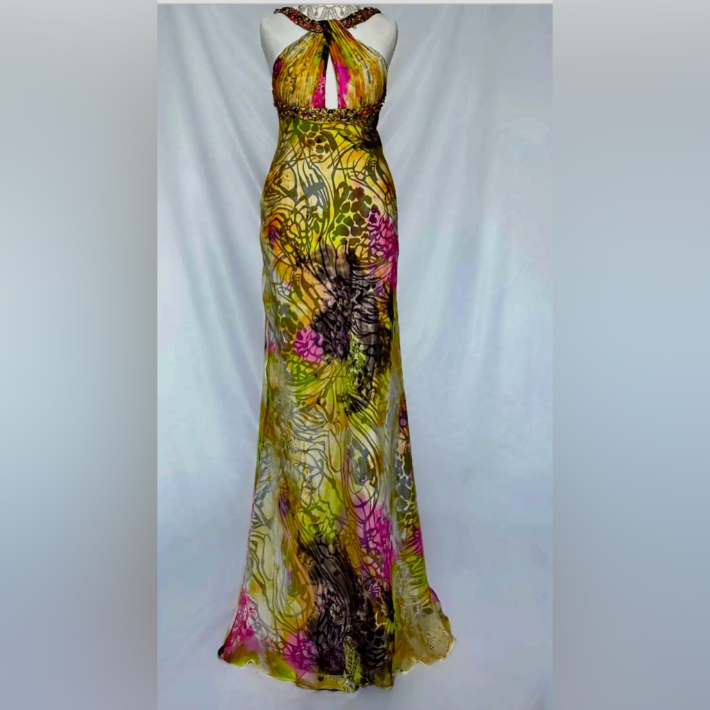 Vintage Dave & Johnny Halter Floral Print Maxi W Tail